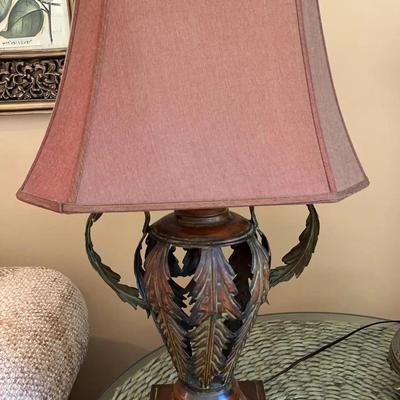 Bronze-tone Urn-shaped Metal Lamp, Brownish Blush Shade