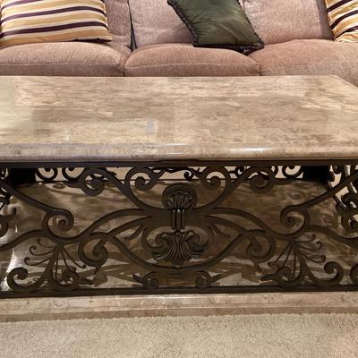 Marble Top Wrought Iron Coffee Table - Very Good Condition