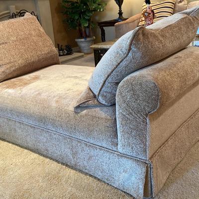 Chenille Chaise Lounge Sofa- Light Gold / Milky Beige - Pristine Condition