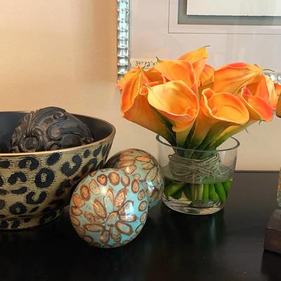 Faux Lilies, Ceramic Bust, Sohere Ball Decor