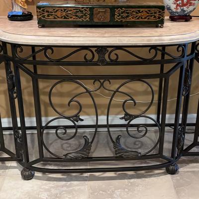 Marble-Top and Wrought Iron Foyer Table - Excellent Condition - Very Heavy