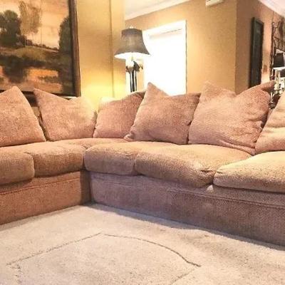 Chenille Upholstered L-Shaped Sofa -  Créme Caramel - Minimal Wear (1st)