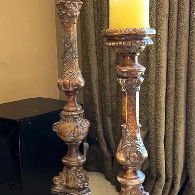 Oversized Handcarved Wood Candlesticks, Made In India