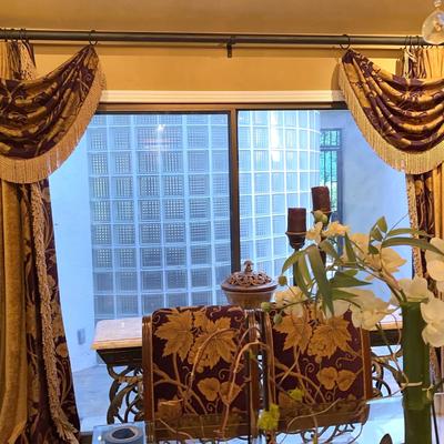 Chenille 93”L Drapes with Wall Mounted Rod- Plum and Light Gold - Opulent Venice-style