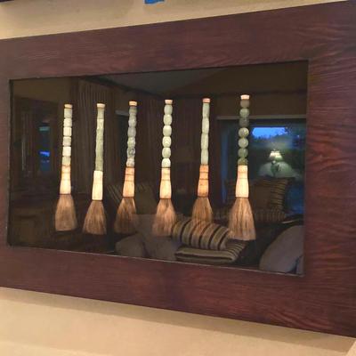 Calligraphy Marble-Handled Horsehair Paintbrushes on Frame 