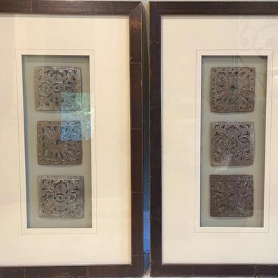 Metal Artifacts Mounted and Framed, Pair