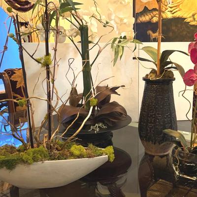 Faux Orchids, 4 Pcs - Glass and Pottery Pots