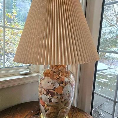 Shell-filled Glass Table Lamp - 32”h