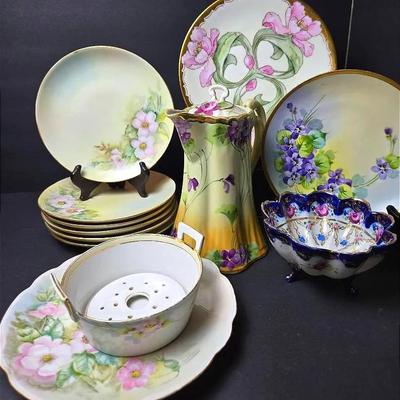 Hand Painted Nipponware: Chocolate Pot, Plates & Bowls
