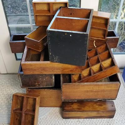 Vintage Rustic Wooden Storage Boxes - Some Divided