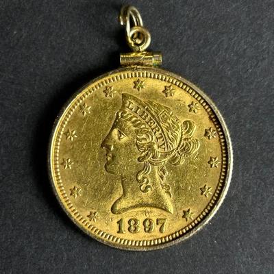 1887 US $10 Liberty Head Eagle Gold Coin Pendant with 14K Gold Bezel