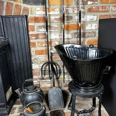 Wagner Ware Cast Iron Tea Kettle, Stool, Wrought Iron Fireplace Tools & More