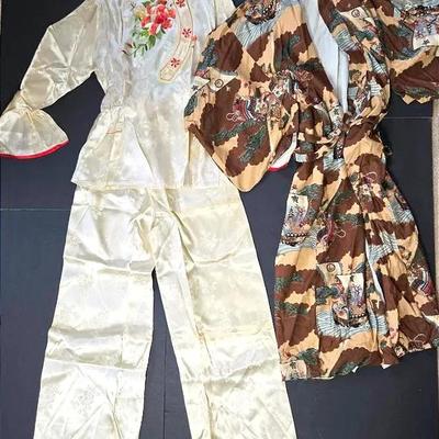 Japanese Silk Kimono & Asian Silk Pajama Set Size L