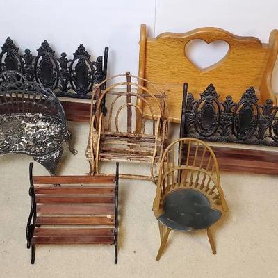 Doll Furniture: Cast Iron Benches, Bent Wood Chair, Windsor Chair & More