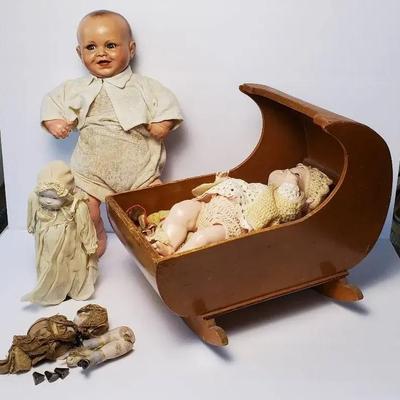 Vintage & Antique Dolls: German Composition Doll With Glass Eyes 17”, Bisque Dolls & More