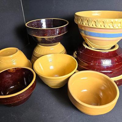 Vintage Robinson Ramsbottom, McCoy & More Yellowware & Brown Stoneware Mixing Bowls - 5-9" Dia