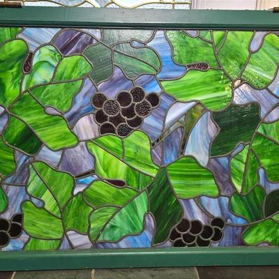 Slag Glass Window Panel - Grapes & Leaves