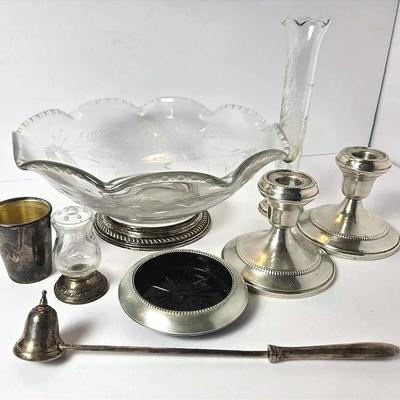 Sterling Silver Candle Snuffer, Weighted Candleholders, Glass-lined Cup & Sterling Accented Pieces