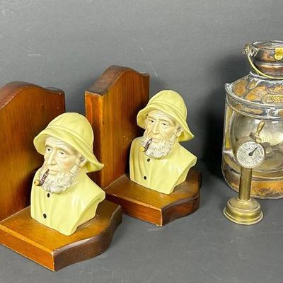 Masthead Copper Nautical Lantern & Old Salt Bookends By Quality Woodcraft