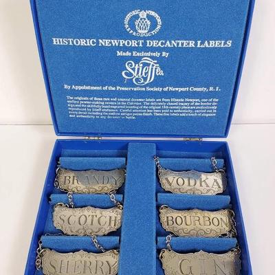 Stieff Historic Newport Pewter Decanter Label Set In Box