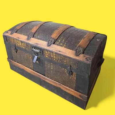 Dome Top Metal Embossed Alligator Skin Clad Trunk - 30x17x17"