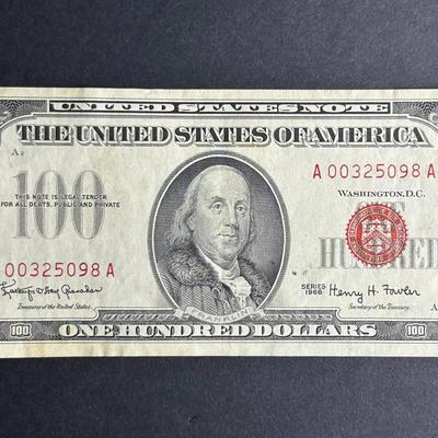 Series 1966 One Hundred Dollar Bill - Red Seal A00325098A