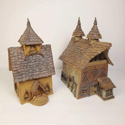 Windy Mills Pottery Jan Richardson Limited Edition Barn & Cottage Candleholders