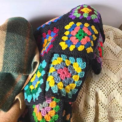 Vintage Plaid Wool Blanket, Afghan & Crocheted Lace Bedspread