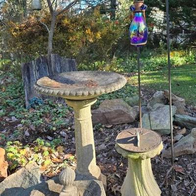  Cast Contrete Bird Baths, Pedestal, Sundail, Shepherds Hooks, More Garden Decor