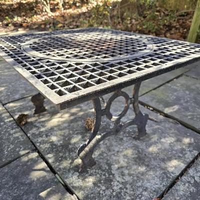 Architectural Salvage Cast Iron Table - Vintage Floor Register Top With Geometric Base