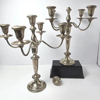 Sterling Silver Weighted Candelabra Pair - One Damaged
