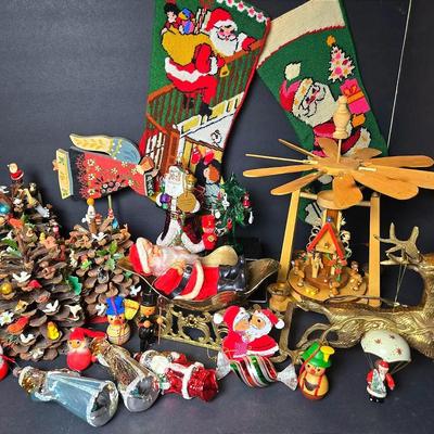 Vintage Christmas: Glass Ornaments, Pinecone Trees, Needlepoint Stockings, Murano Style Tree, More