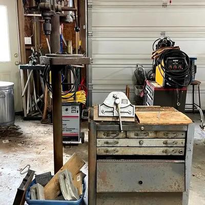 Baldor Drill Press with Heavy Rolling Tool Cart & Accessories