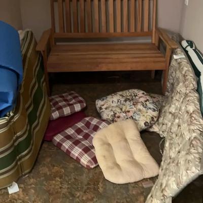 Wooden Bench with Seat Cushions