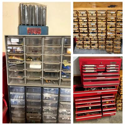 Tool Cabinet Contents Featuring Sockets, Wrenches & Screwdrivers