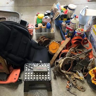 Car Repair & Cleaning Supply Collection with Ratchet Straps, Creeper & Spot Welder