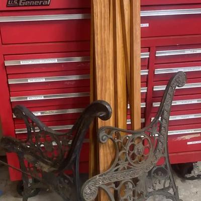 Wooden Bench Slats with Decorative Cast Metal Bench Ends