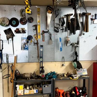 Hand & Power Tool Collection Featuring Makita Drills, Sanders, Clamps, Hammers, Saws & Shelving Unit