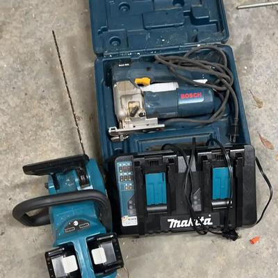 Makita Chainsaw, Makita Dual-Port Charger & Bosch Jigsaw