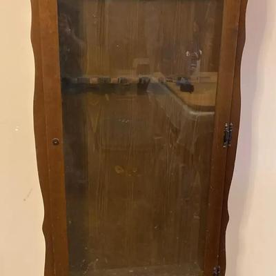 Vintage Wooden Gun Cabinet with Glass Front & Lower Drawer