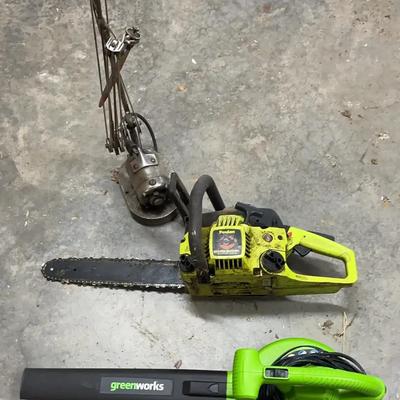 Poulan Gas Chainsaw, Greenworks Electric Blower & Vintage Dental Drill