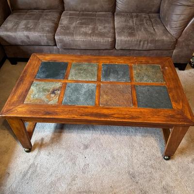 Wood and Slate Coffee Table