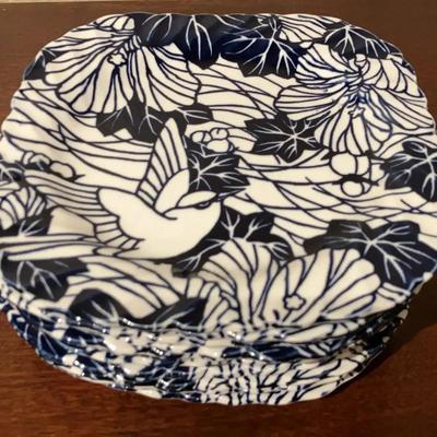 Set of 12 Johnson Brothers "Edo Stencil" Blue & White Square Plates