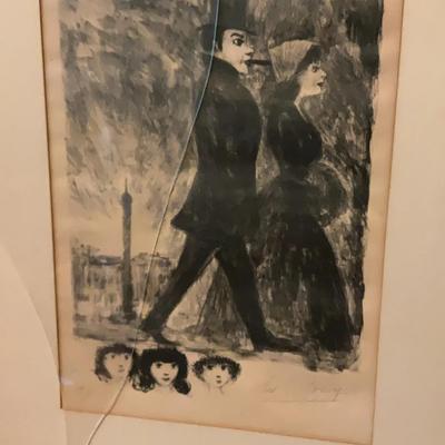 Signed And Numbered Pencil Drawing Of Two Walkers