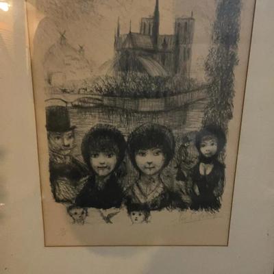 Signed A Numbered Piece Of People In Front Of Notre Dame