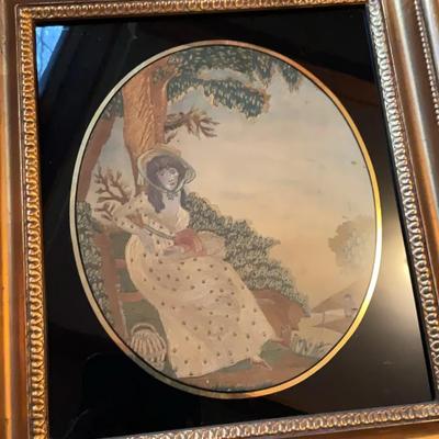 Probably Antique Silkwork Embroidery - Seated Lady