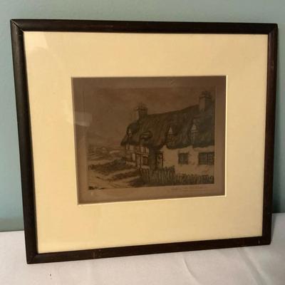 Signed Vintage Print Of A Cottage