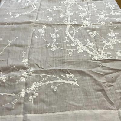 White Linen Tablecloth With Flower Buds