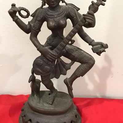 Metal Sitar Playing Hindu Statue