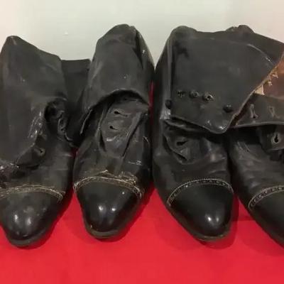 Two Pairs Of Vintage Leather Button Up Ladies Boots